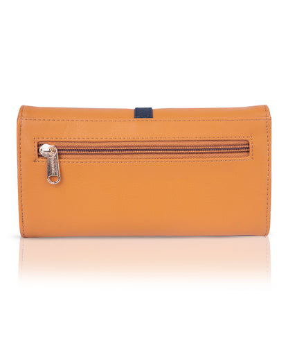 Bagmire Multi-Card Slot PU Leather Ladies' Wallet - Tan & Navy Bifold Organizer with Snap Closure