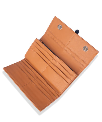 Bagmire Multi-Card Slot PU Leather Ladies' Wallet - Tan & Navy Bifold Organizer with Snap Closure