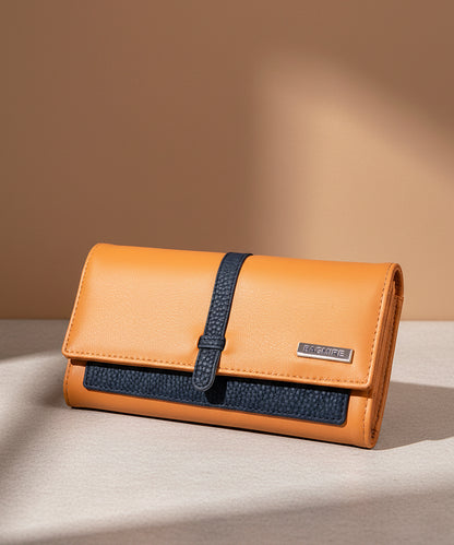 Bagmire Multi-Card Slot PU Leather Ladies' Wallet - Tan & Navy Bifold Organizer with Snap Closure