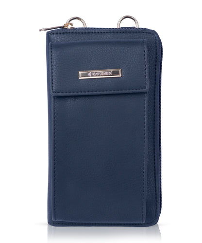 Bagmire Compact Navy Blue Phone Wallet - Multi-Pocket PU Leather Mini Crossbody for Women