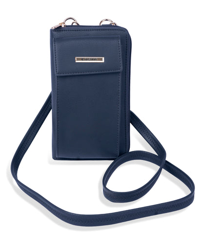 Bagmire Compact Navy Blue Phone Wallet - Multi-Pocket PU Leather Mini Crossbody for Women