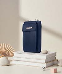 Bagmire Compact Navy Blue Phone Wallet - Multi-Pocket PU Leather Mini Crossbody for Women