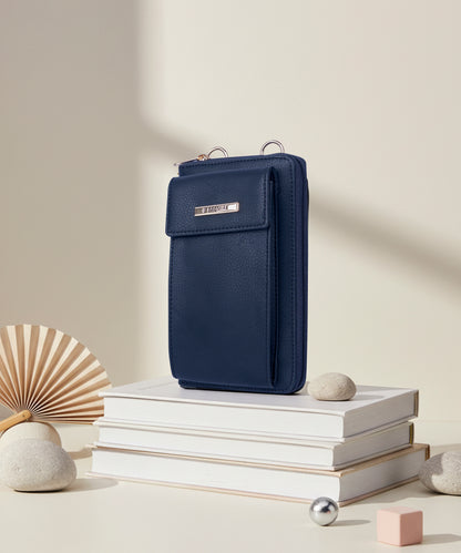 Bagmire Compact Navy Blue Phone Wallet - Multi-Pocket PU Leather Mini Crossbody for Women