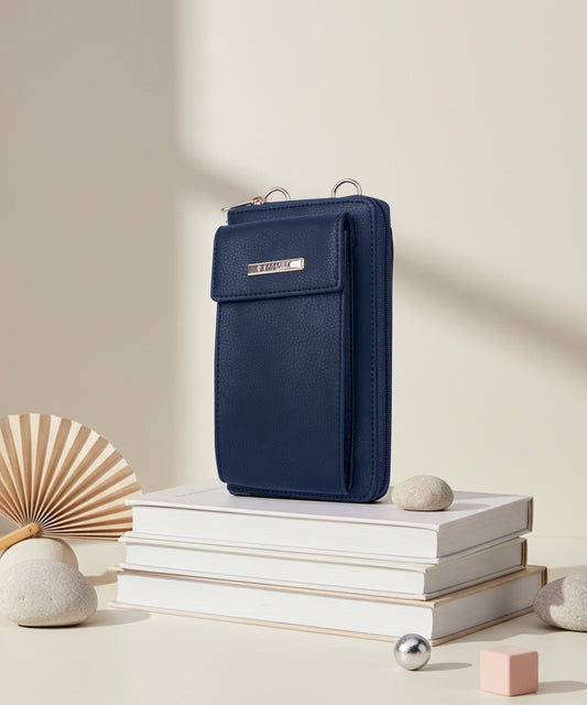 Bagmire Compact Navy Blue Phone Wallet - Multi-Pocket PU Leather Mini Crossbody for Women
