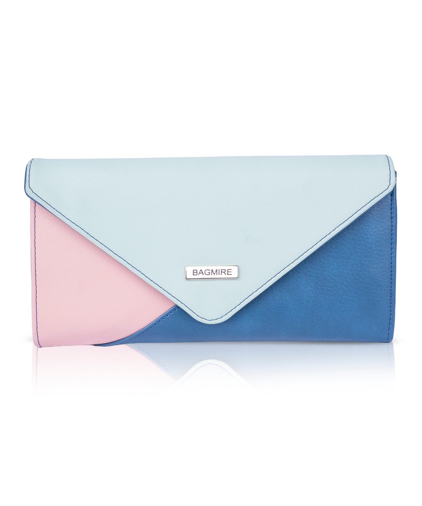 Bagmire Stylish Tri-Color Clutch Wallet - PU Leather Bifold with Zip Pocket & Snap Closure