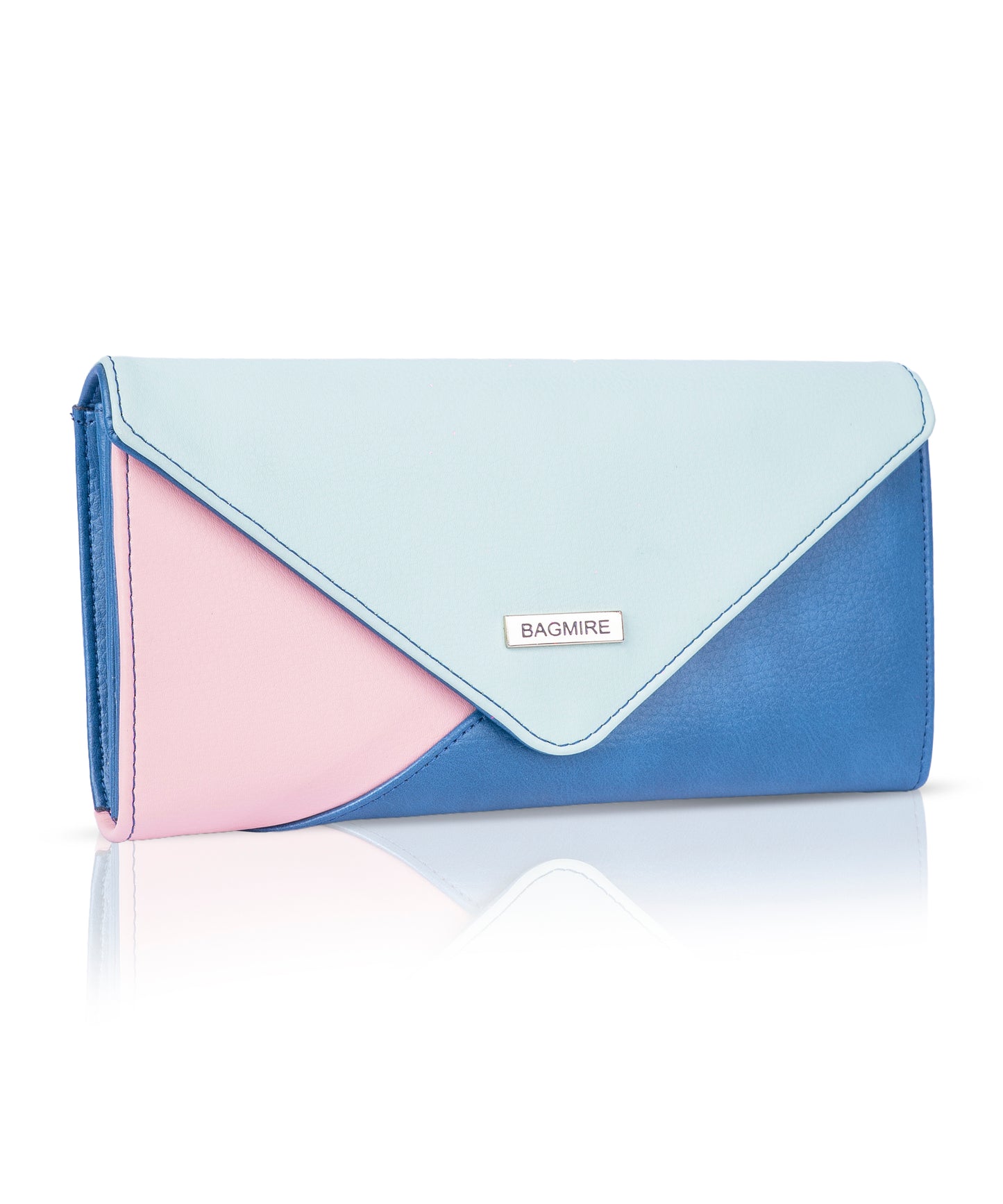 Bagmire Stylish Tri-Color Clutch Wallet - PU Leather Bifold with Zip Pocket & Snap Closure