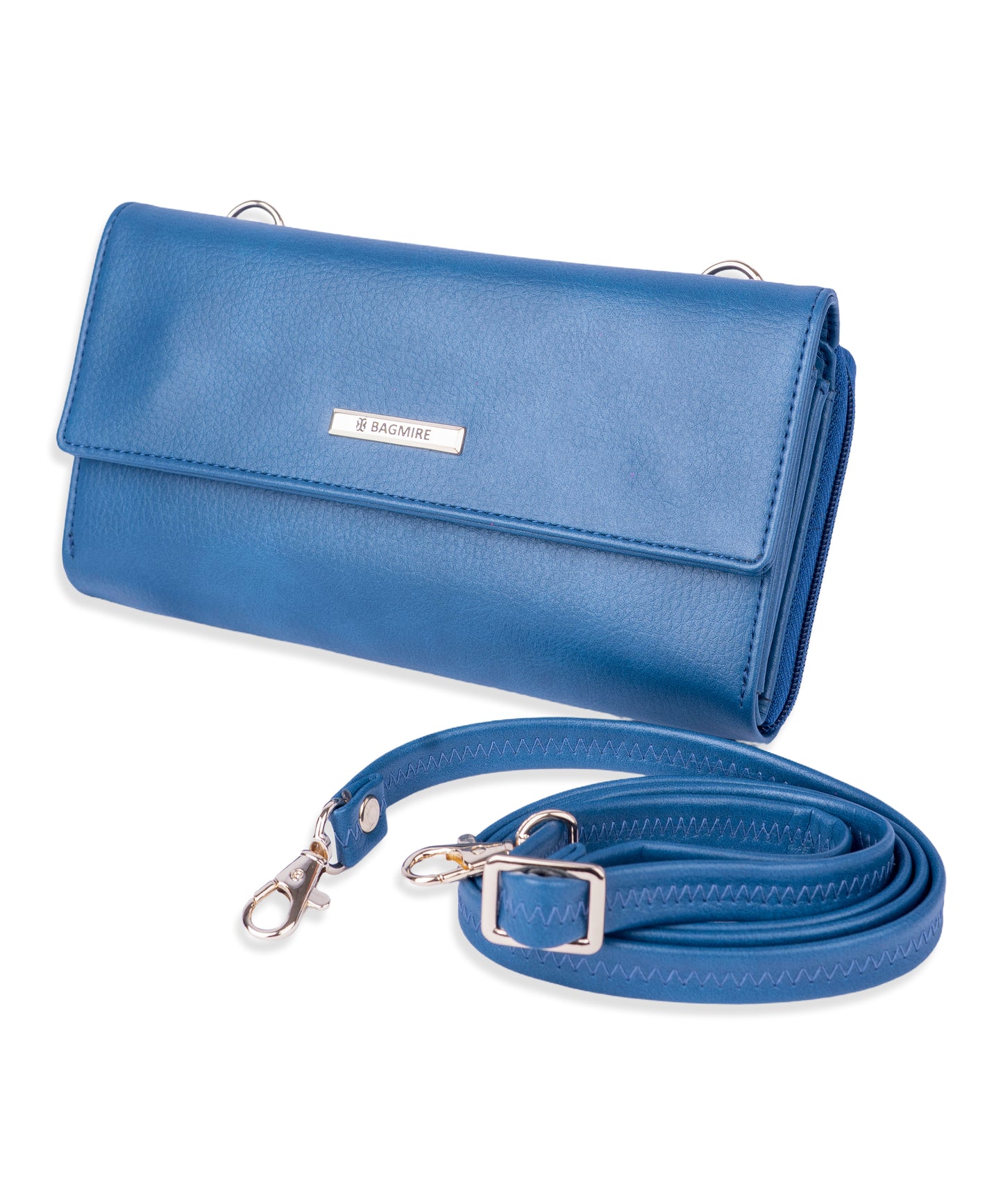 Bagmire Stylish Blue Women's Crossbody Wallet - PU Leather Clutch Purse with Detachable Strap