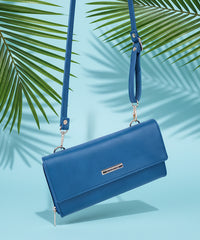 Bagmire Stylish Blue Women's Crossbody Wallet - PU Leather Clutch Purse with Detachable Strap