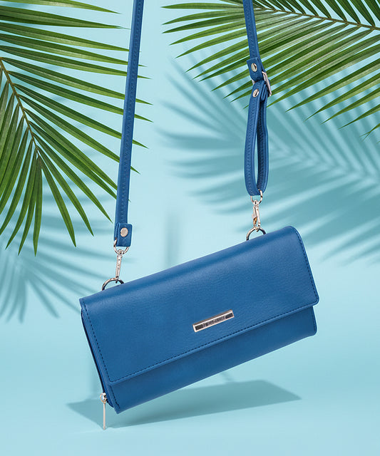Bagmire Stylish Blue Women's Crossbody Wallet - PU Leather Clutch Purse with Detachable Strap