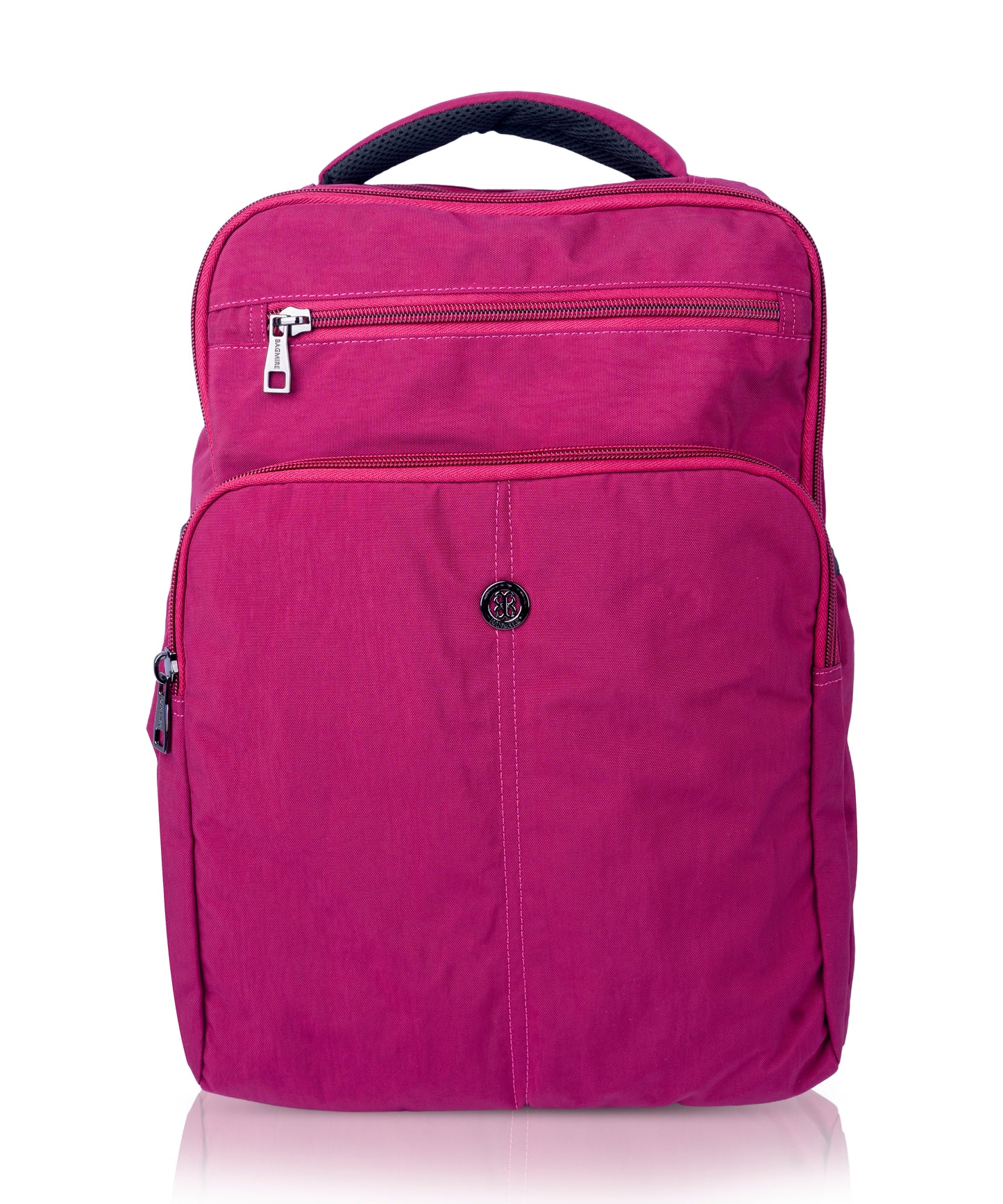 BAGMIRE Fuchsia Pink Nylon Backpack – Lightweight Travel, College & Office Bag for Women & Girls