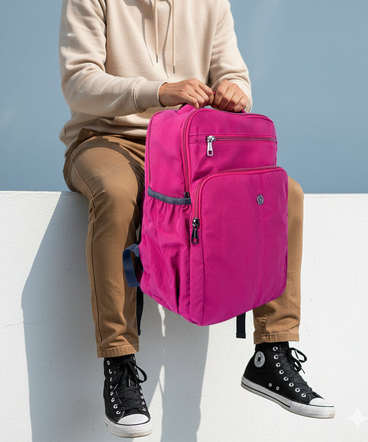BAGMIRE Fuchsia Pink Nylon Backpack – Lightweight Travel, College & Office Bag for Women & Girls