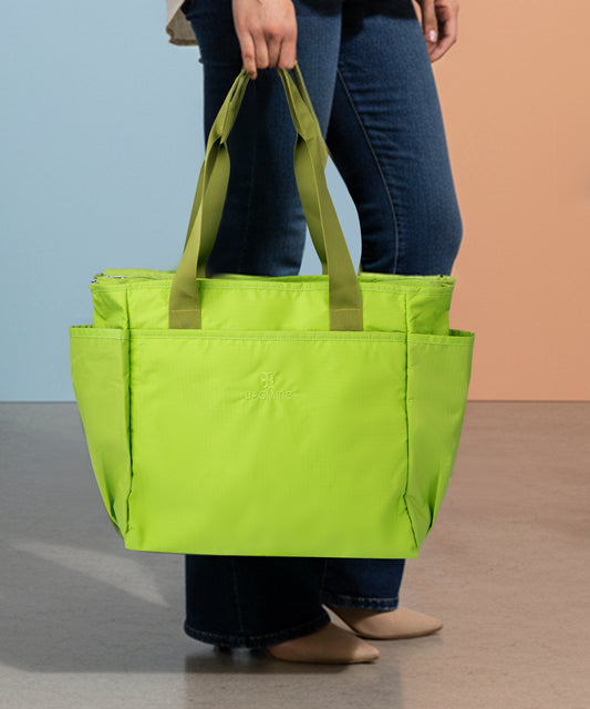 Bagmire Light Olive Green Waterproof Shopping Tote | Multi-Pocket Daily Carry Bag