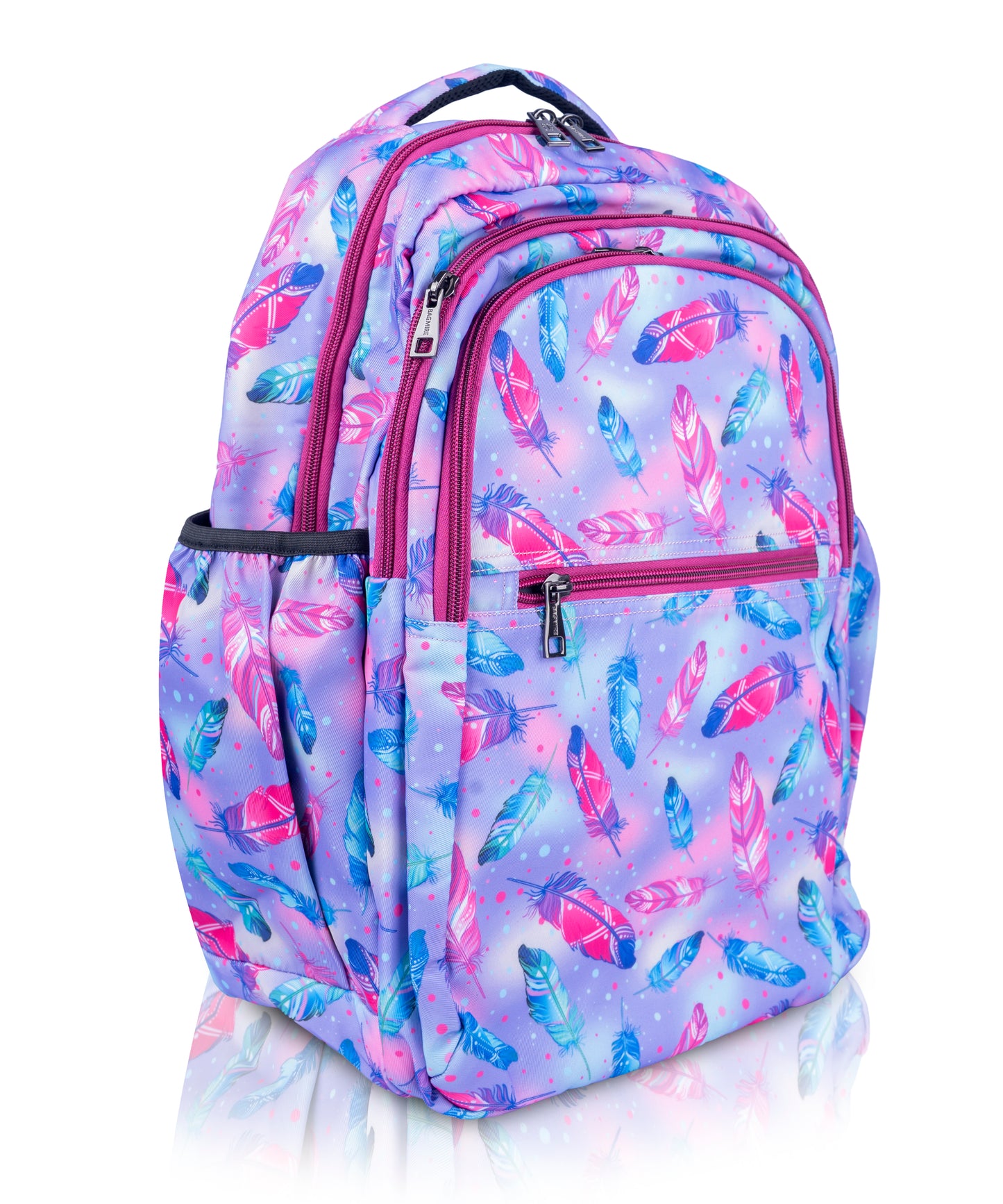 18 Inch Girls' Backpack - Pastel Feather Print, Waterproof, Multi-Compartment School Bag Bagmire