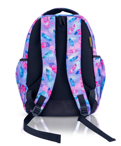18 Inch Girls' Backpack - Pastel Feather Print, Waterproof, Multi-Compartment School Bag Bagmire
