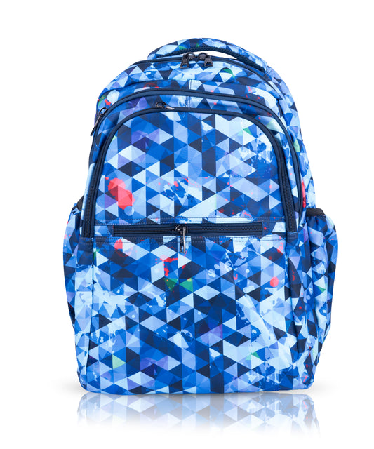 18" Geometric Print Backpack - Waterproof, Durable Nylon for School Kids | Bagmire Triangle Pattern
