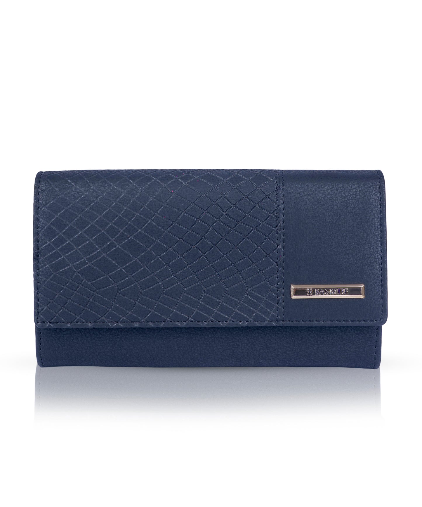 Bagmire Women's PU Leather Clutch Wallet | Textured Faux Leather Card Holder Purse, Navy Blue
