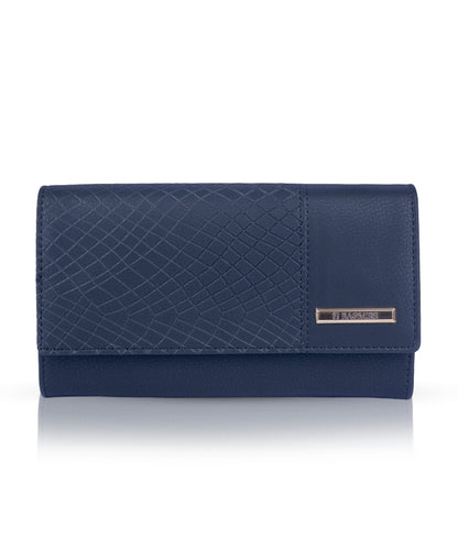 Bagmire Women's PU Leather Clutch Wallet | Textured Faux Leather Card Holder Purse, Navy Blue