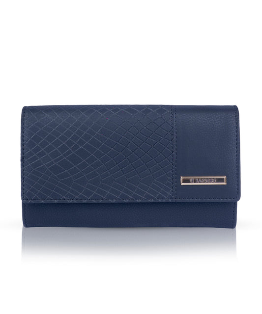 Bagmire Women's PU Leather Clutch Wallet | Textured Faux Leather Card Holder Purse, Navy Blue