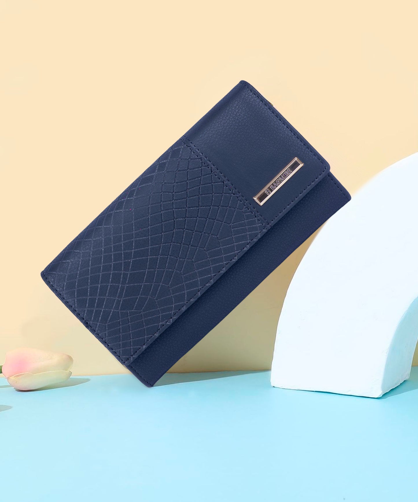 Bagmire Women's PU Leather Clutch Wallet | Textured Faux Leather Card Holder Purse, Navy Blue