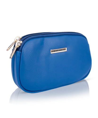 Bagmire Women's Double-Zip Pouch | Royal Blue Faux Leather Multi-Purpose Organizer
