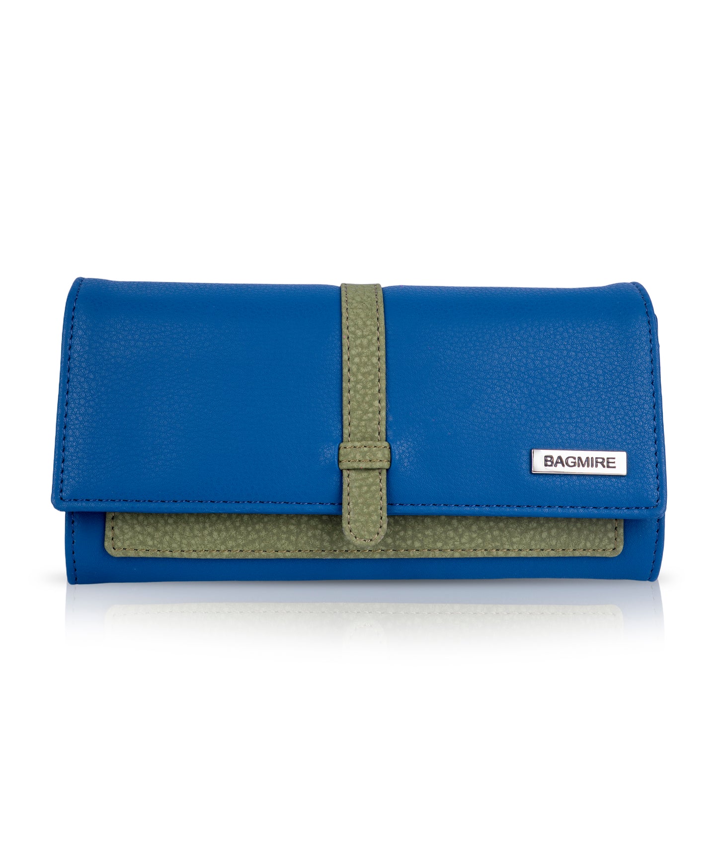 Bagmire Women's High-Capacity Trifold Wallet | Navy Blue Textured Faux Leather Clutch