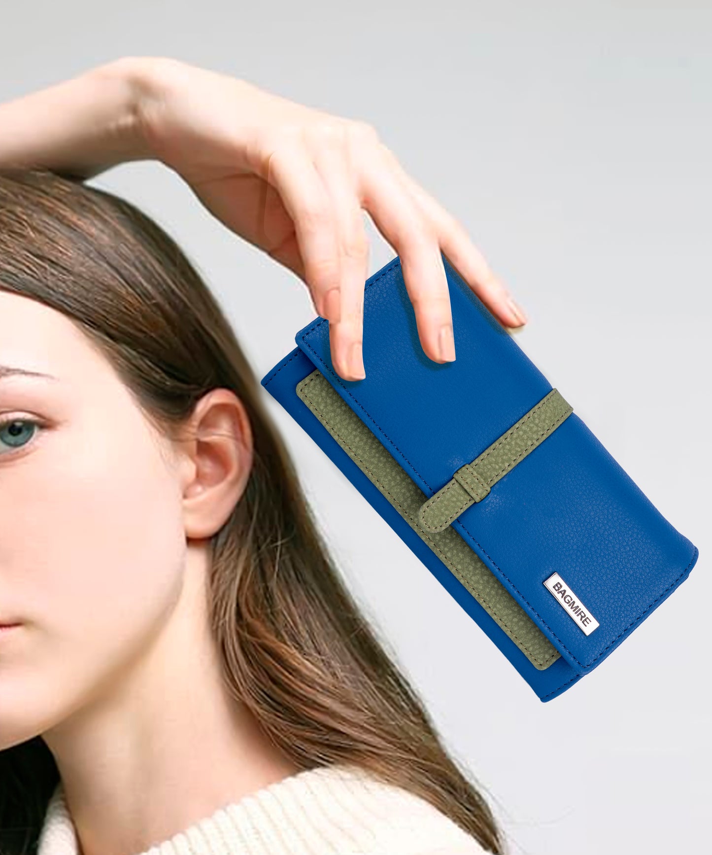 Bagmire Women's High-Capacity Trifold Wallet | Navy Blue Textured Faux Leather Clutch