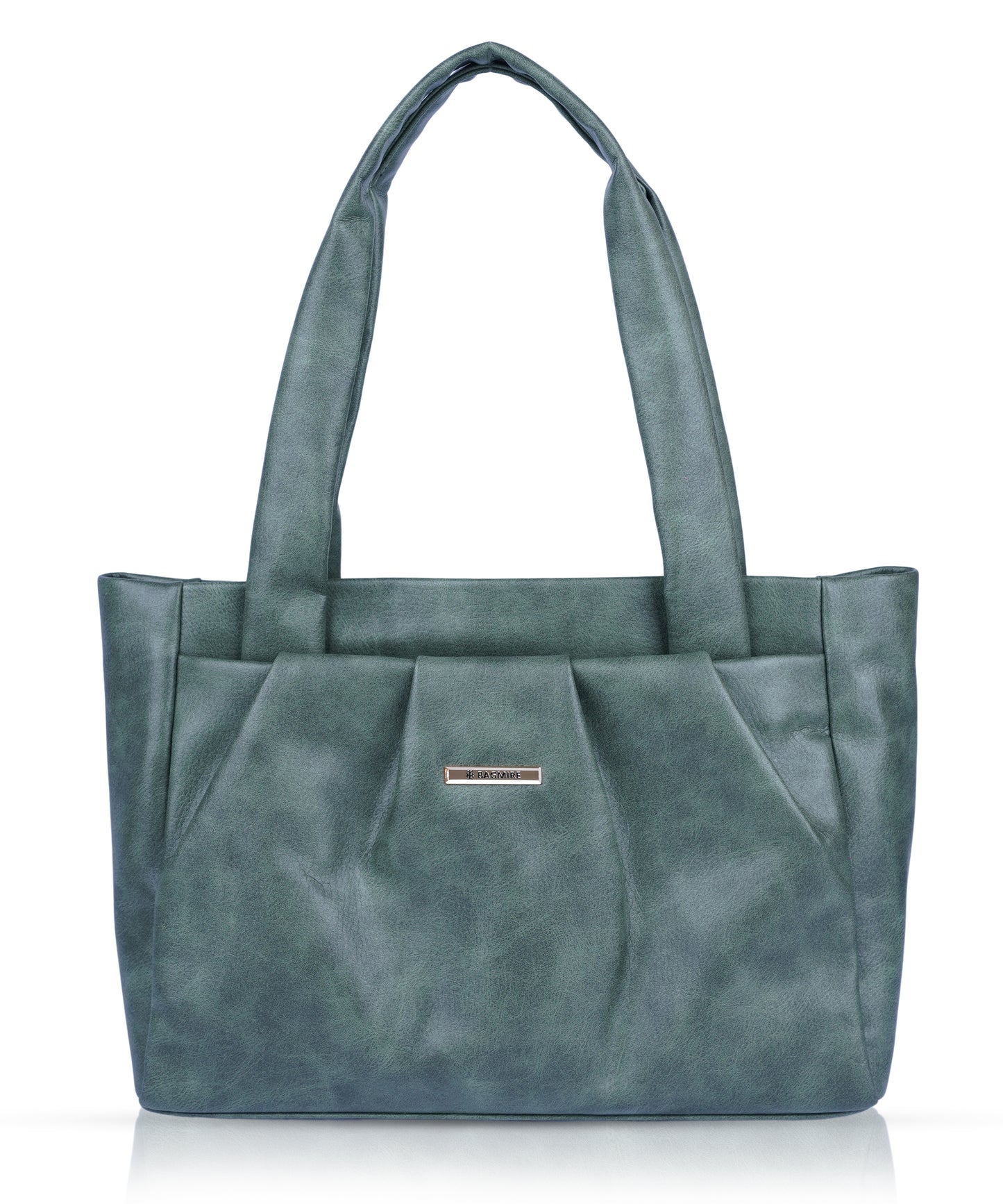 Bagmire Women's Pleated Faux Leather Tote- Padded Handle Shoulder Bag