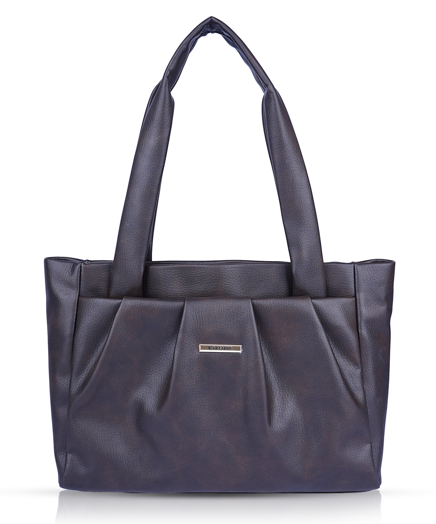 Bagmire Women's Pleated Faux Leather Tote- Padded Handle Shoulder Bag