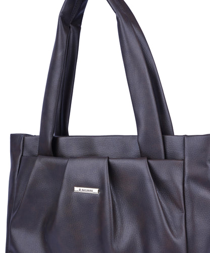 Bagmire Women's Pleated Faux Leather Tote- Padded Handle Shoulder Bag