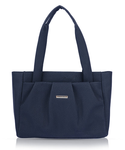 Bagmire Women's Pleated Faux Leather Tote- Padded Handle Shoulder Bag