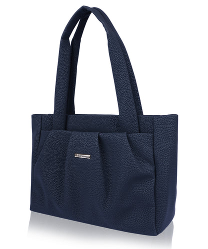 Bagmire Women's Pleated Faux Leather Tote- Padded Handle Shoulder Bag