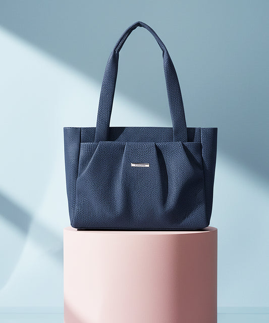 Bagmire Women's Pleated Faux Leather Tote- Padded Handle Shoulder Bag