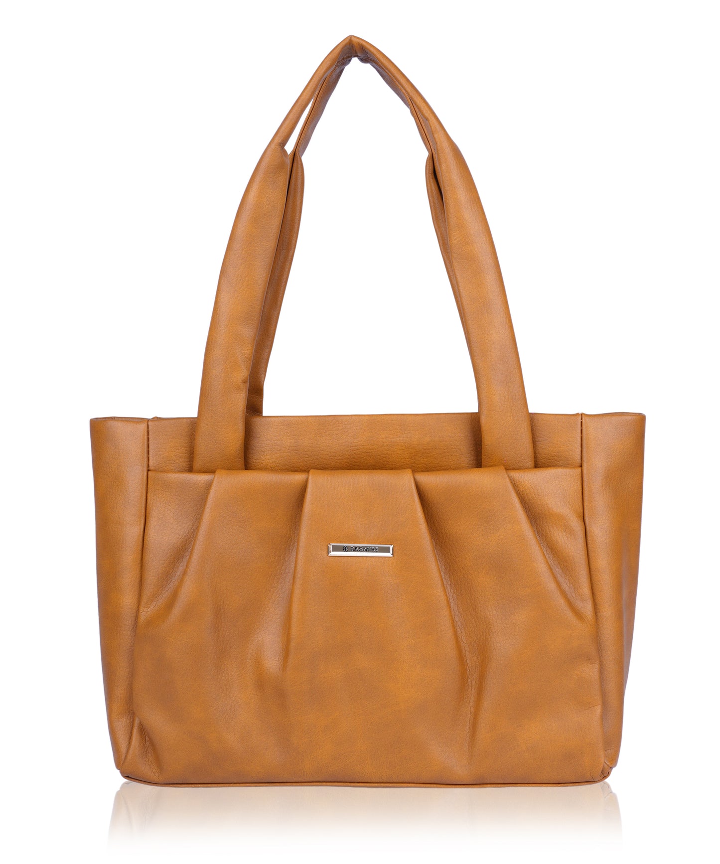 Bagmire Women's Pleated Faux Leather Tote- Padded Handle Shoulder Bag