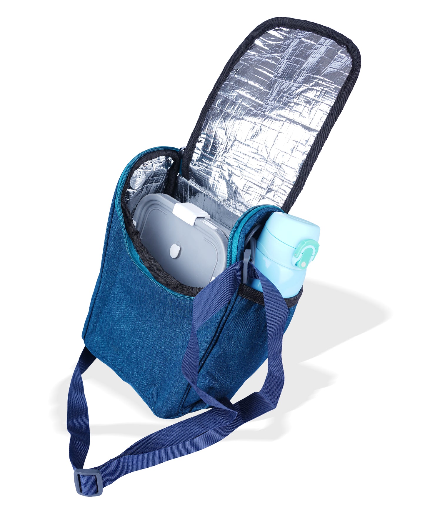 BAGMIRE Insulated Lunch Bag for Office & Travel – Premium Denim Style Food Carry Bag with Bottle Holder, Adjustable Strap & Thermal Lining