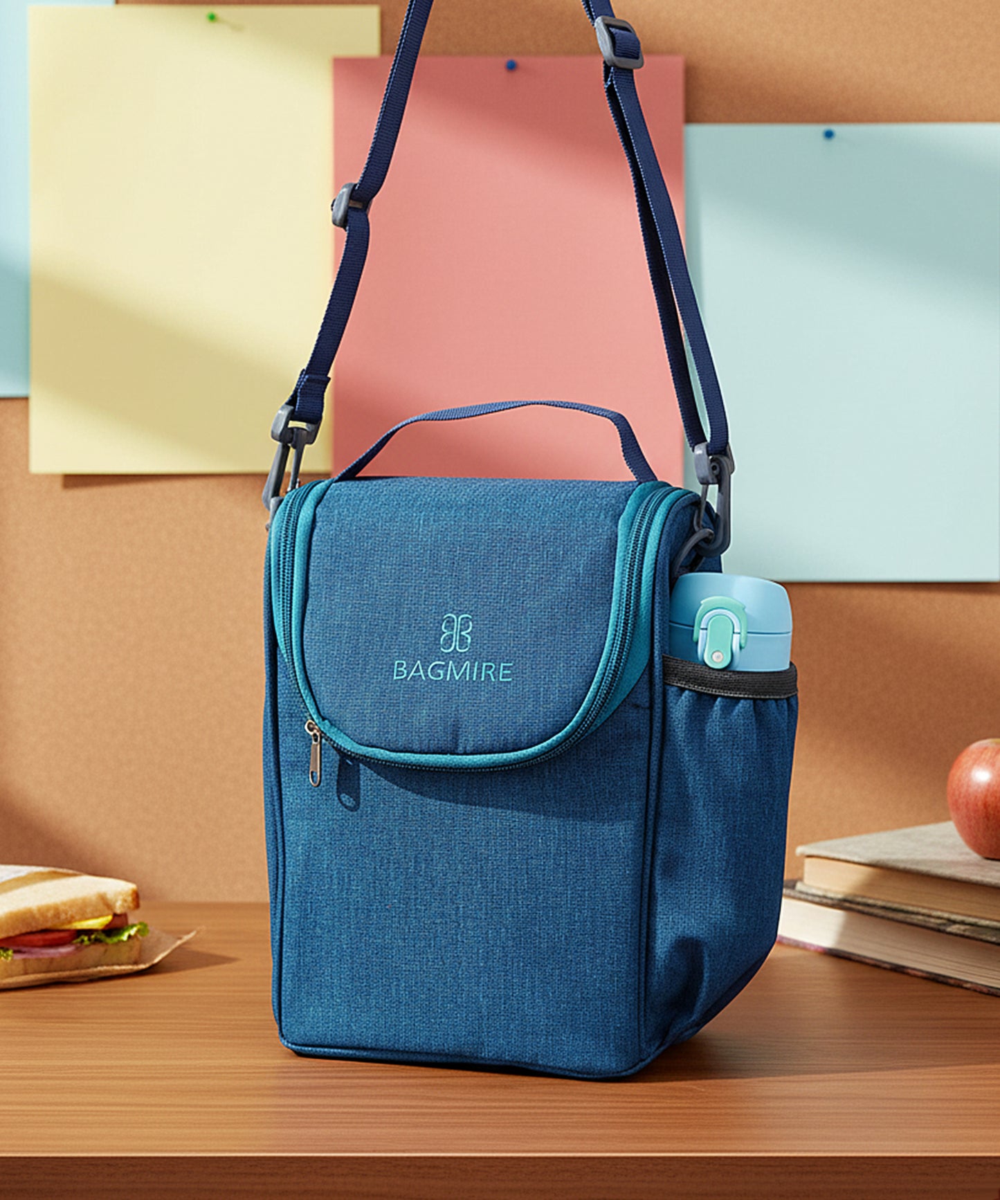 BAGMIRE Insulated Lunch Bag for Office & Travel – Premium Denim Style Food Carry Bag with Bottle Holder, Adjustable Strap & Thermal Lining