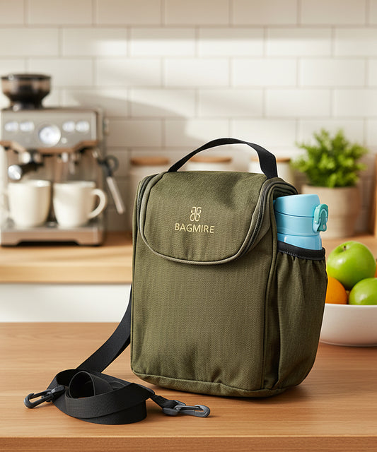 BAGMIRE Insulated Lunch Bag for Office & Travel – Premium Denim Style Food Carry Bag with Bottle Holder, Adjustable Strap & Thermal Lining