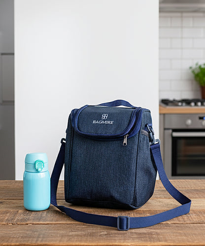 BAGMIRE Insulated Lunch Bag for Office & Travel – Premium Denim Style Food Carry Bag with Bottle Holder, Adjustable Strap & Thermal Lining