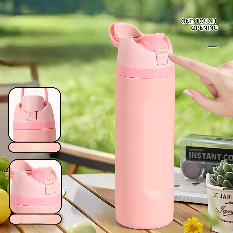 Insulated Stainless Steel Water Bottle with Straw Lid - Leakproof Flip Top Thermo Mug for Sports, Travel & Car Cup Holders