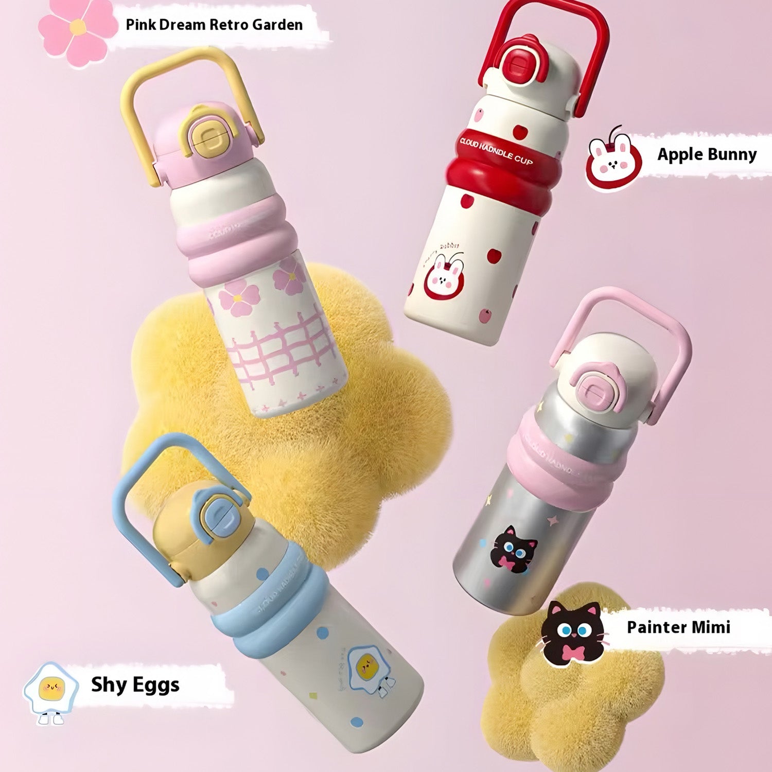 Kids Water Bottle with Handle – Cute Design(BPA-Free, Leak-Proof, 600ml)-red - Bagmire