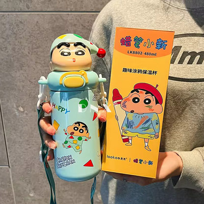 Shinchan  Insulated Straw Sipper Steel Bottle