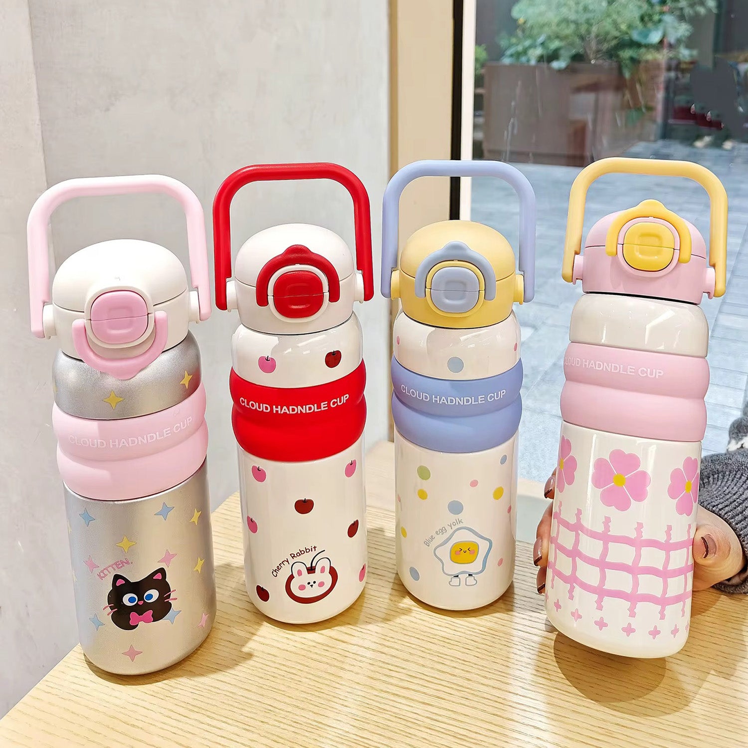 Kids Water Bottle with Handle – Cute Design(BPA-Free, Leak-Proof, 600ml)-red - Bagmire
