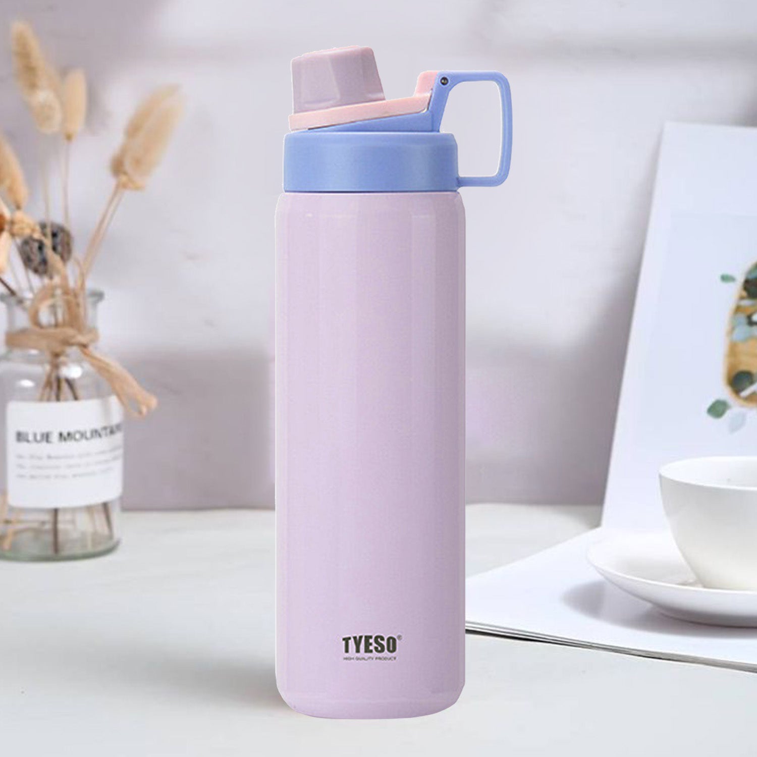 TYESO Sports Vacuum Insulated Steel Bottle 900ML with Portable Handle Purple - Bagmire