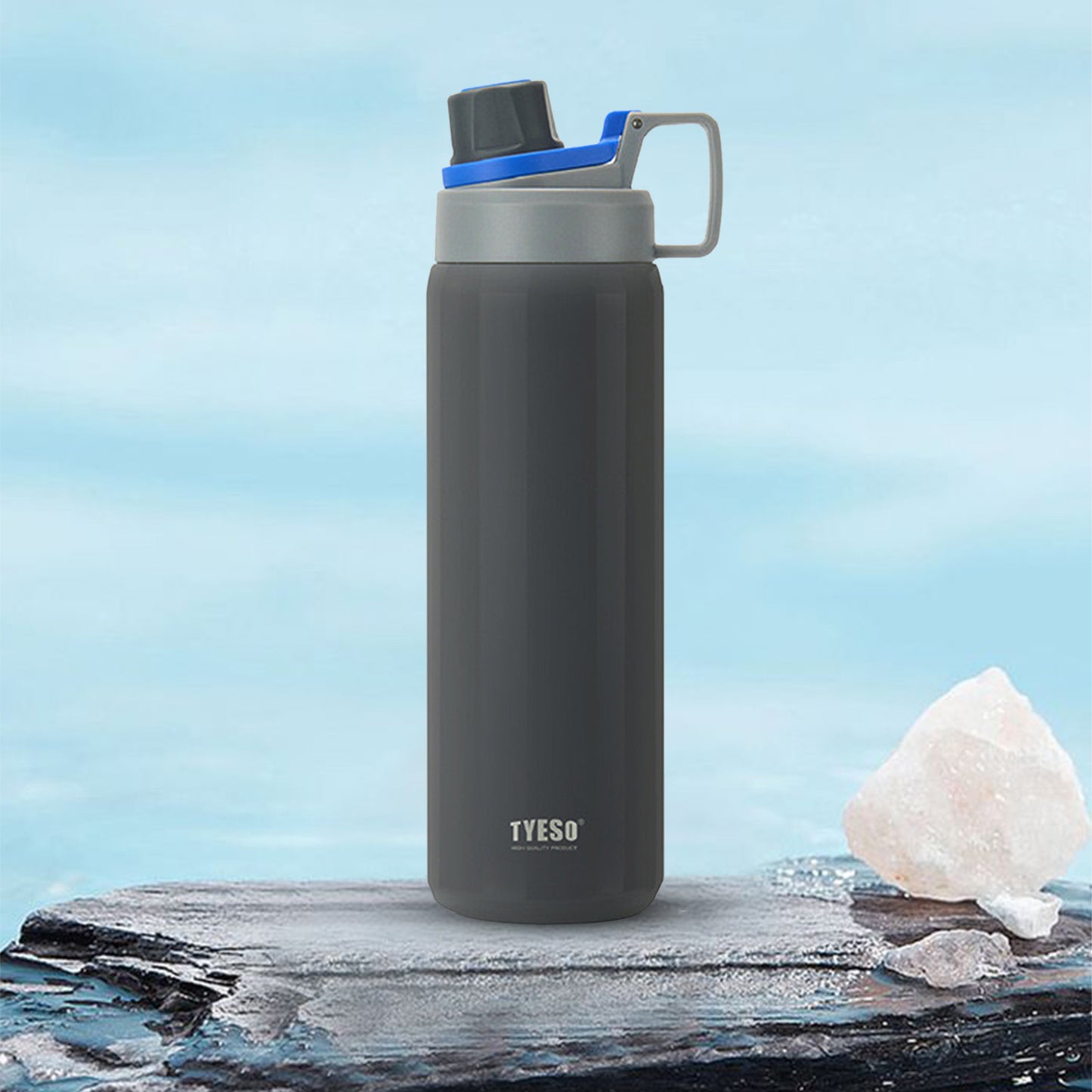 TYESO Sports Vacuum Insulated Steel Bottle 900ML with Portable Handle Gray - Bagmire