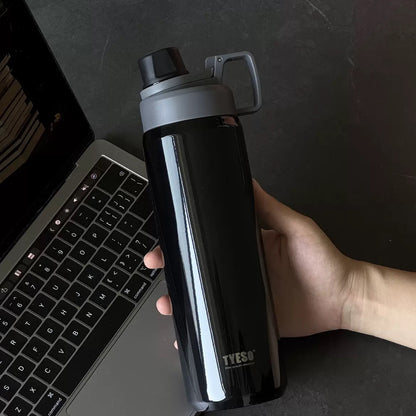 TYESO Sports Vacuum Insulated Steel Bottle 900ML with Portable Handle Black - Bagmire