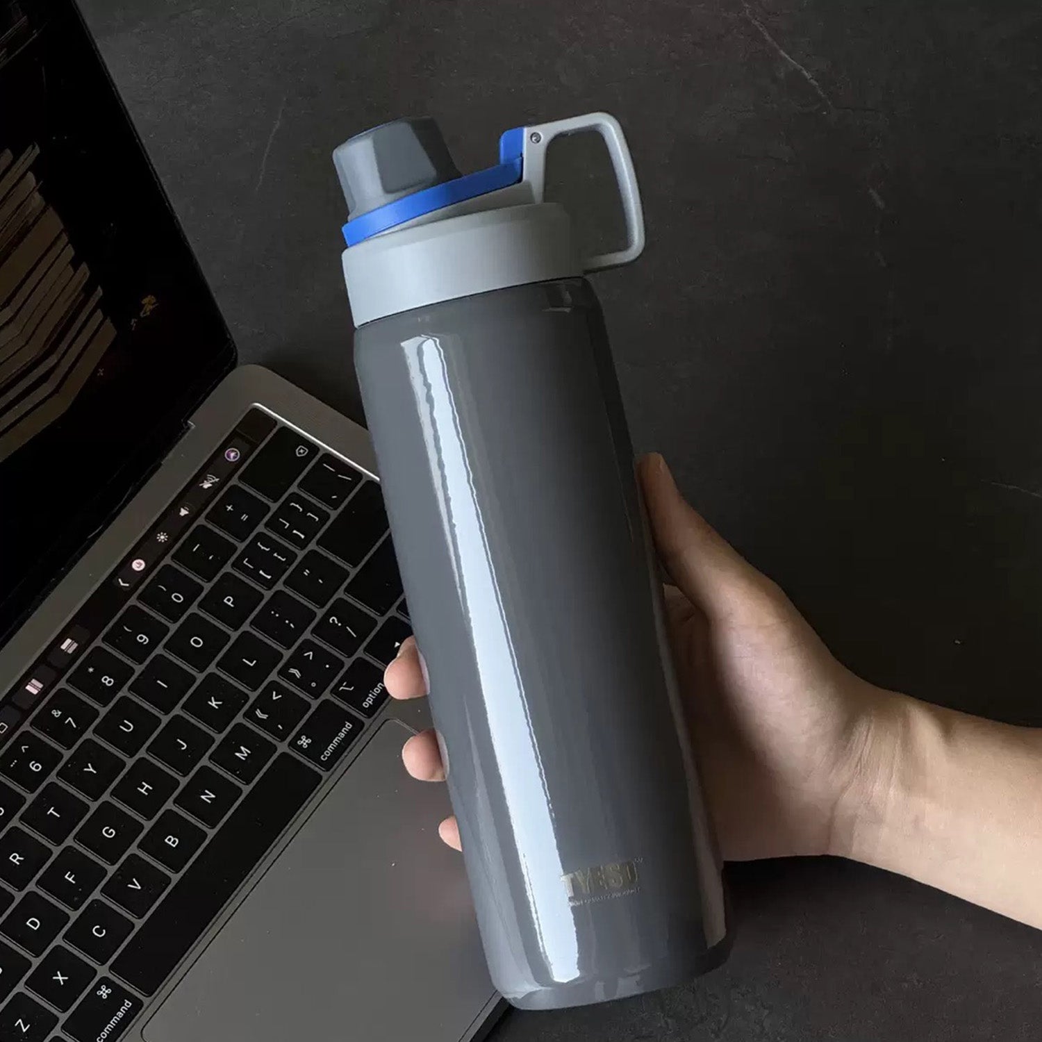 TYESO Sports Vacuum Insulated Steel Bottle 900ML with Portable Handle Gray - Bagmire