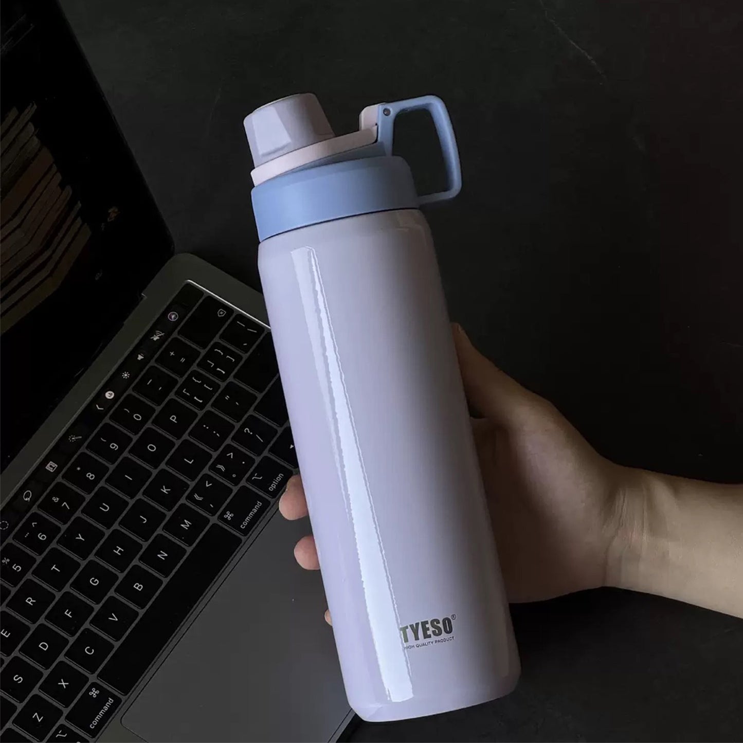 TYESO Sports Vacuum Insulated Steel Bottle 900ML with Portable Handle Purple - Bagmire