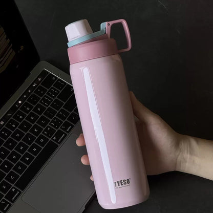 TYESO Sports Vacuum Insulated Steel Bottle 900ML with Portable Handle Pink - Bagmire