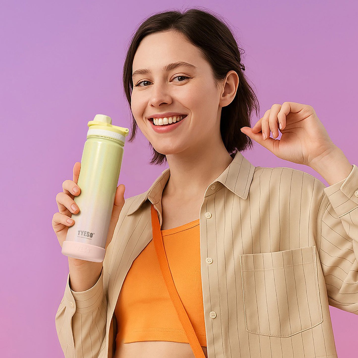 TYESO 750ml Pastel Gradient Insulated Bottle – Stylish & Leak-Proof Travel Flask Gradient yellow - Bagmire