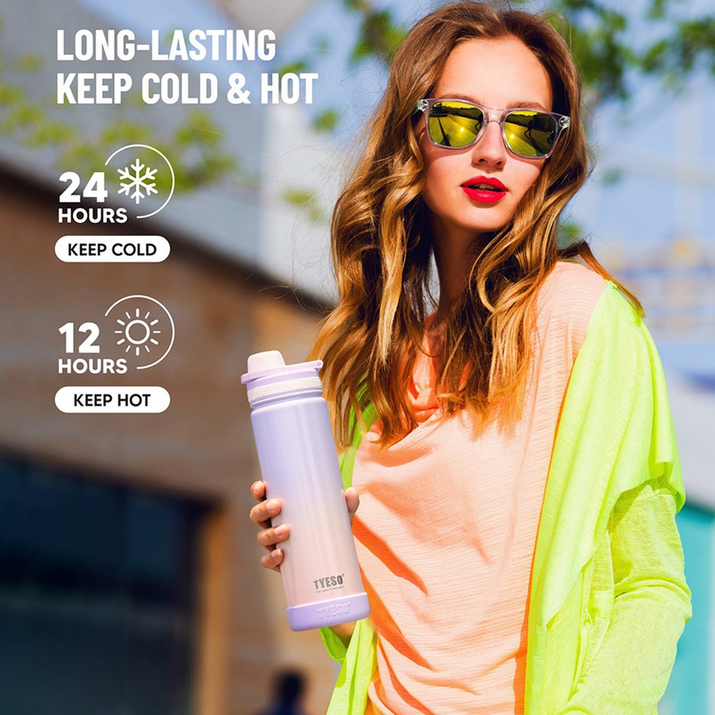 TYESO 750ml Pastel Gradient Insulated Bottle – Stylish & Leak-Proof Travel Flask Gradient Purple - Bagmire
