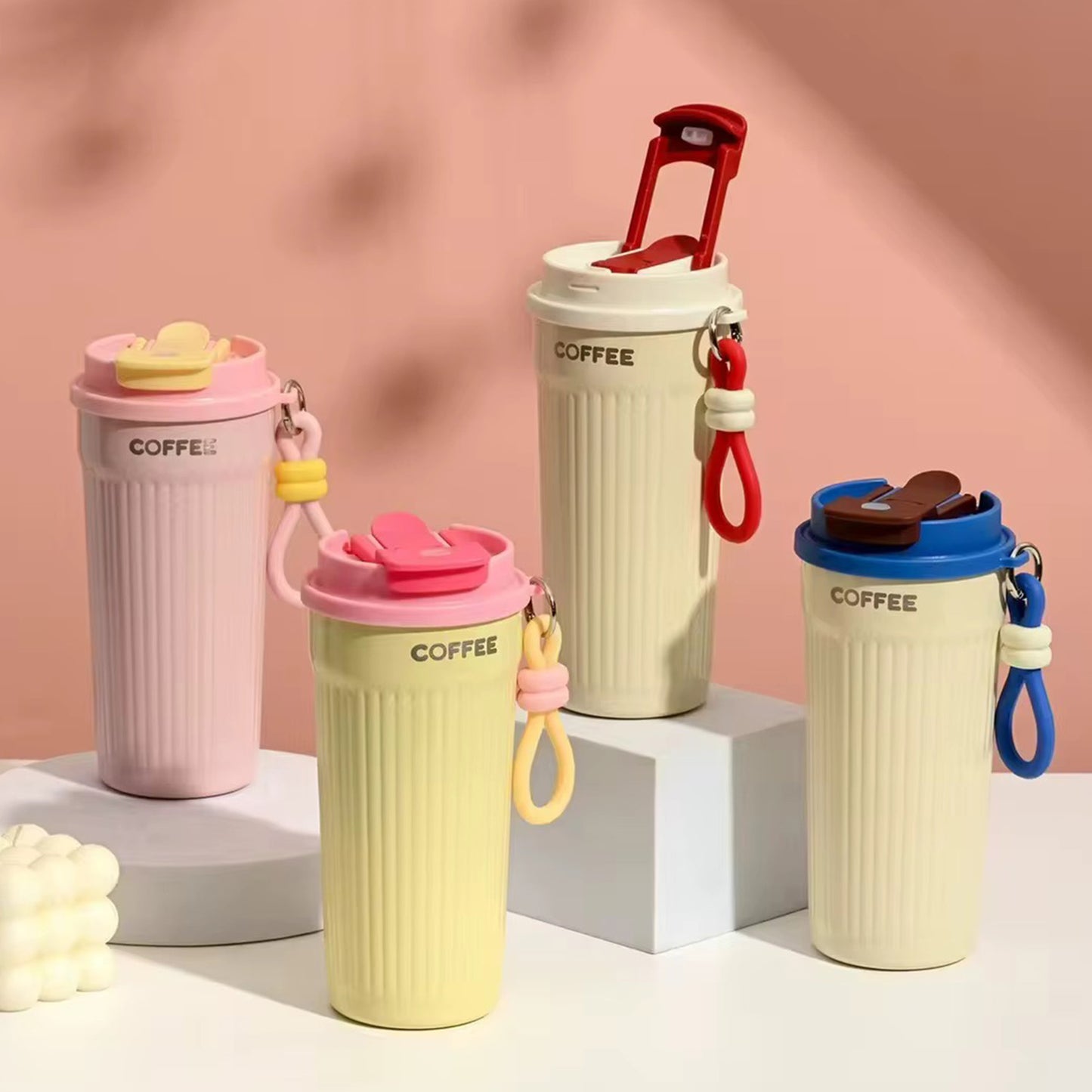 Trendy Portable Coffee Cup 550ML – Reusable, Leakproof & Easy Carry Travel Mug Dark Pink - Bagmire